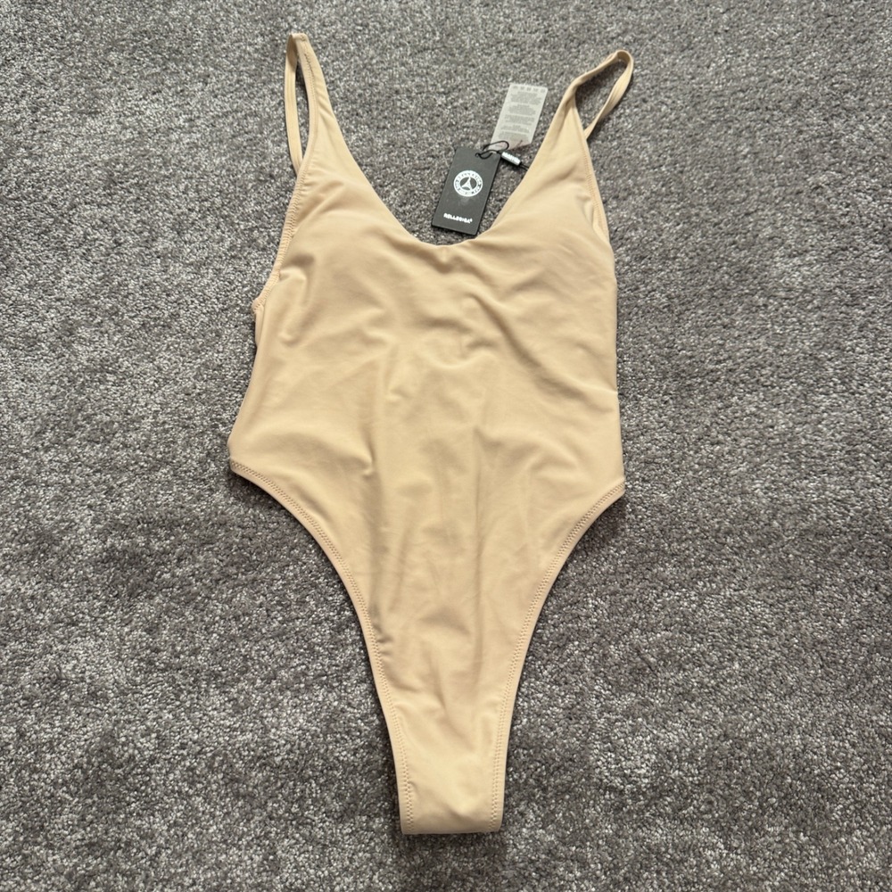 RELLECIGA One Piece Swimsuit Womens Small Cream Minimalist Beachwear Neutral